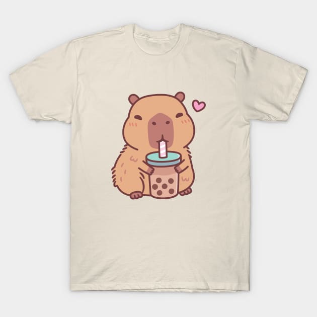 Cute Capybara Loves Drinking Bubble Tea T-Shirt by rustydoodle